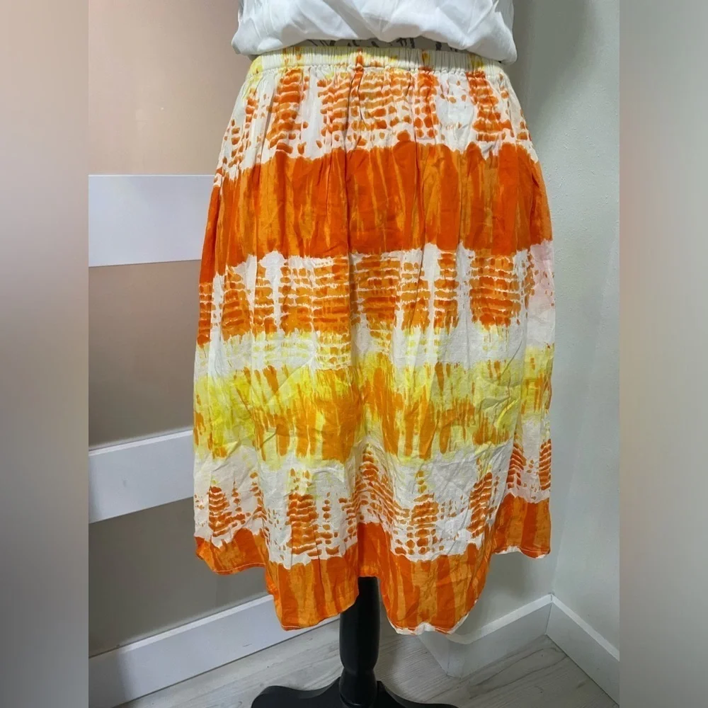 Apollo Yellow and Orange A-Line Smocked Tiered Knee-Length Skirt